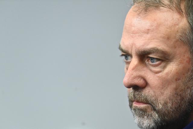 FC Barcelona's German coach Hans-Dieter Flick attends a press conference in Prague, Czech Republic on January 20, 2026, on the eve of the UEFA Champions League football match Slavia Prague against FC Barcelona. (Photo by Michal Cizek / AFP)