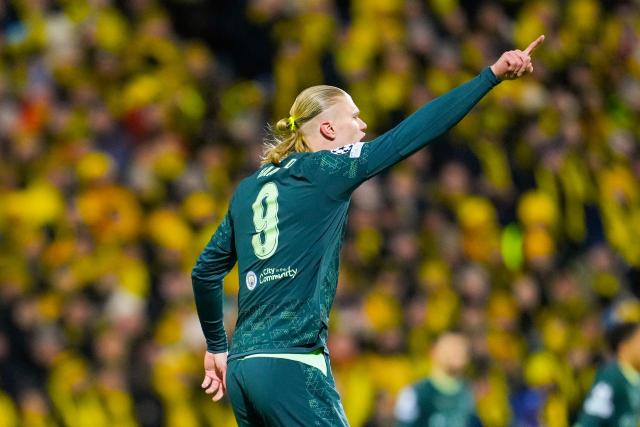 Manchester City's Norwegian striker #09 Erling Haaland reacts during the UEFA Champions League, league Phase - day 7 football match between Bodoe/Glimt and Manchester City in Bodoe, Norway on January 20, 2026. (Photo by Fredrik Varfjell / NTB / AFP) / Norway OUT
