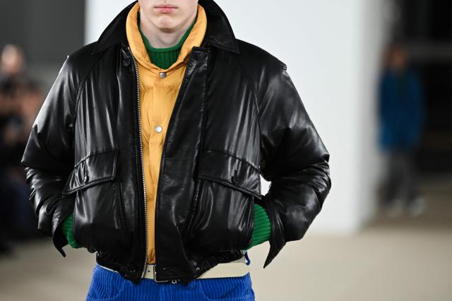 A model presents a jacket by Auralee Menswear Ready-to-wear Fall-Winter 2026/2027 collection as part of the Paris Fashion Week in Paris on January 20, 2026. (Photo by Blanca CRUZ / AFP)