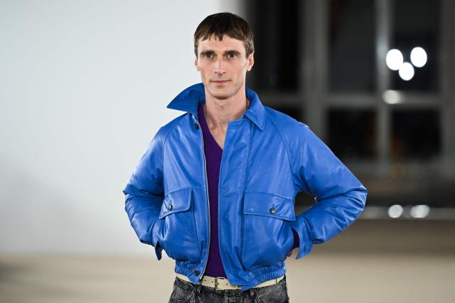 A model presents a jacket by Auralee Menswear Ready-to-wear Fall-Winter 2026/2027 collection as part of the Paris Fashion Week in Paris on January 20, 2026. (Photo by Blanca CRUZ / AFP)