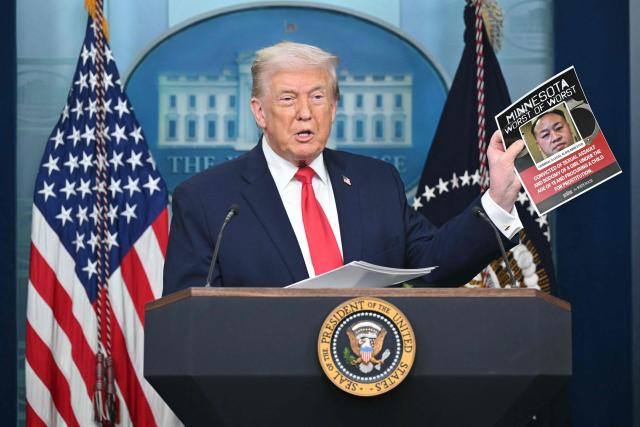US President Donald Trump speaks during a briefing in the Brady Briefing Room of the White House in Washington, DC, on January 20, 2026. The White House said President Donald Trump will hold a press conference Tuesday exactly a year into his second term, amid acute international tension over his drive to take over Greenland. (Photo by SAUL LOEB / AFP)