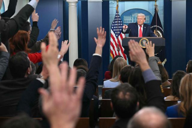 US President Donald Trump speaks during a briefing in the Brady Briefing Room of the White House in Washington, DC, on January 20, 2026. US President Donald Trump on Tuesday expressed frustration that his message on the economy was "not getting across," blaming his spokespeople for the issue. (Photo by SAUL LOEB / AFP)