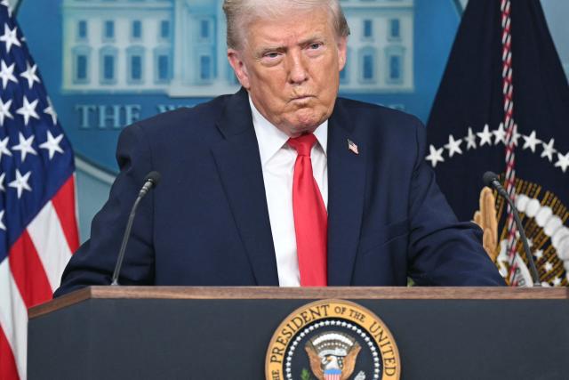 US President Donald Trump speaks during a briefing in the Brady Briefing Room of the White House in Washington, DC, on January 20, 2026. US President Donald Trump on Tuesday expressed frustration that his message on the economy was "not getting across," blaming his spokespeople for the issue. (Photo by SAUL LOEB / AFP)