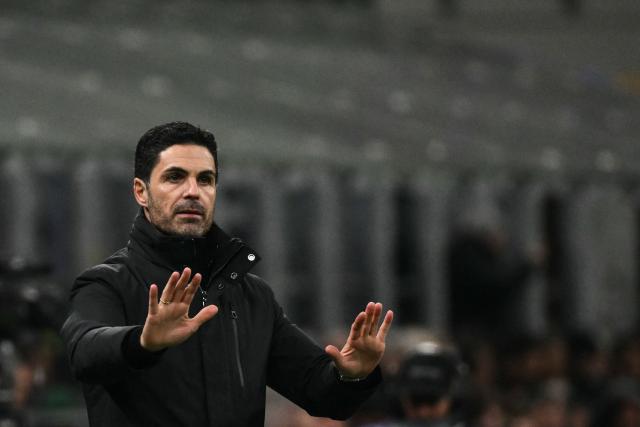 Arsenal's Spanish manager Mikel Arteta reacts during the UEFA Champions League, league phase day 7, football match between Inter Milan and Arsenal at San Siro stadium in Milan, northern Italy, on January 20, 2026. (Photo by Alberto PIZZOLI / AFP)
