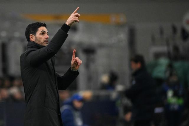 Arsenal's Spanish manager Mikel Arteta reacts during the UEFA Champions League, league phase day 7, football match between Inter Milan and Arsenal at San Siro stadium in Milan, northern Italy, on January 20, 2026. (Photo by Alberto PIZZOLI / AFP)