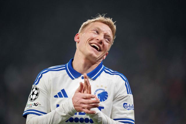 FCK's Norwegiabn defender Birger Meling reacts during the UEFA Champions League, league phase day 7 football match between FC Copenhaben and SSC Napoli in Copenhagen, Denmark, on January 20, 2026. (Photo by Liselotte Sabroe / Ritzau Scanpix / AFP) / Denmark OUT