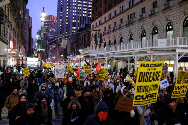 People take part in the nationwide "Stop ICE Terror" rally in New York on January 20, 2026, protesting US President Donald Trump’s immigration policies. (Photo by CHARLY TRIBALLEAU / AFP)