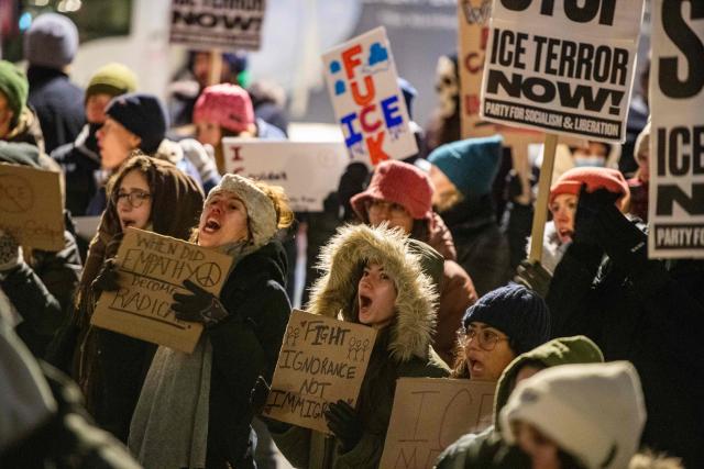 People take part in the nationwide "Stop ICE Terror" rally at Copley Square in Boston, Massachusetts, on January 20, 2026 in protest against US President Donald Trump's policies. (Photo by Joseph Prezioso / AFP)