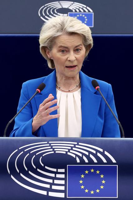 European Commission President Ursula von der Leyen speaks during a debate on the conclusion of the European Council meeting of 18-19 December 2025, at the European Parliament in Strasbourg, eastern France, on January 21, 2026. (Photo by FREDERICK FLORIN / AFP)