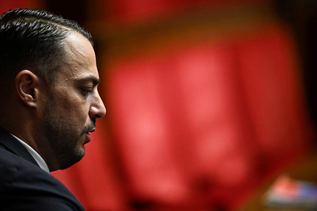 La France Insoumise - Nouveau Front Populaire's MP Sebastien Delogu attends a session of questions to the government at The National Assembly, France's lower house parliament, in Paris on January 21, 2026. (Photo by JULIEN DE ROSA / AFP)