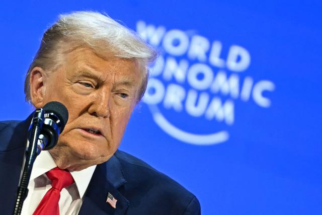 US President Donald Trump delivers a special address during the World Economic Forum (WEF) annual meeting in Davos on January 21, 2026. The World Economic Forum takes place in Davos from January 19 to January 23, 2026. (Photo by Fabrice COFFRINI / AFP)