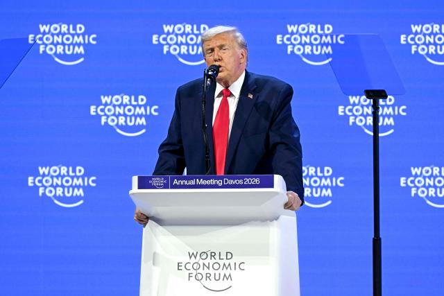 US President Donald Trump delivers a special address during the World Economic Forum (WEF) annual meeting in Davos on January 21, 2026. The World Economic Forum takes place in Davos from January 19 to January 23, 2026. (Photo by Fabrice COFFRINI / AFP)