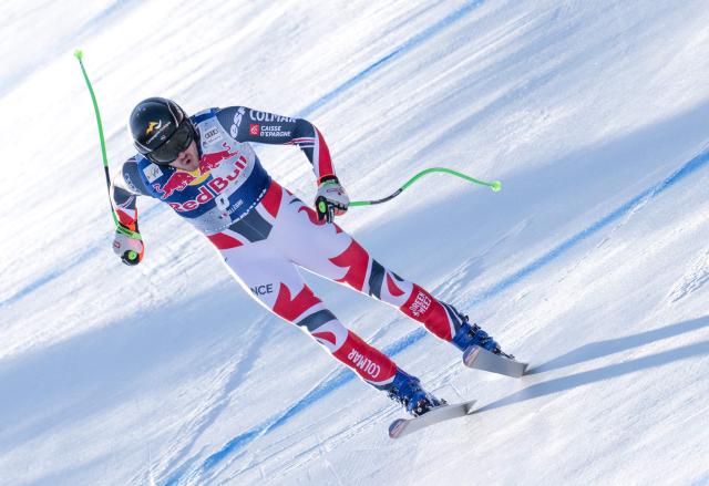 France's Nils Allegre races during a training session for the Men's Downhill event of the FIS Alpine Skiing World Cup in Kitzbuehel, Austria, on January 21, 2026. (Photo by Joe Klamar / AFP)
