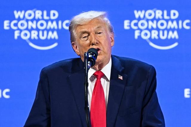 US President Donald Trump delivers a special address during the World Economic Forum (WEF) annual meeting in Davos on January 21, 2026. The World Economic Forum takes place in Davos from January 19 to January 23, 2026. (Photo by Fabrice COFFRINI / AFP)
