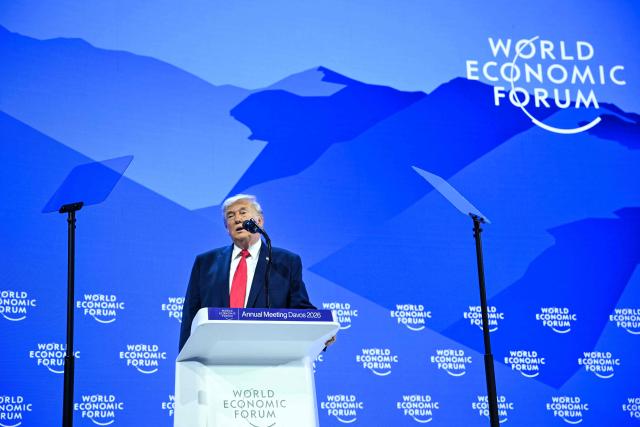 US President Donald Trump delivers a special address during the World Economic Forum (WEF) annual meeting in Davos on January 21, 2026. The World Economic Forum takes place in Davos from January 19 to January 23, 2026. (Photo by Mandel NGAN / AFP)