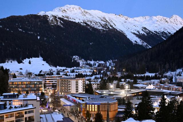 This photograph taken on January 21, 2026 a general view of the congress centre in the town of Davos during the World Economic Forum (WEF) annual meeting in Davos. The World Economic Forum takes place in Davos from January 19 to January 23, 2026. (Photo by INA FASSBENDER / AFP)