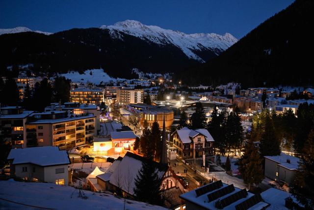 This photograph taken on January 21, 2026 a general view of the town of Davos during the World Economic Forum (WEF) annual meeting in Davos. The World Economic Forum takes place in Davos from January 19 to January 23, 2026. (Photo by INA FASSBENDER / AFP)