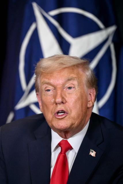US President Donald Trump speaks during a bilateral meeting with NATO’s Secretary-General on the sidelines of the World Economic Forum (WEF) annual meeting in Davos on January 21, 2026. The World Economic Forum takes place in Davos from January 19 to January 23, 2026. (Photo by Mandel NGAN / AFP)