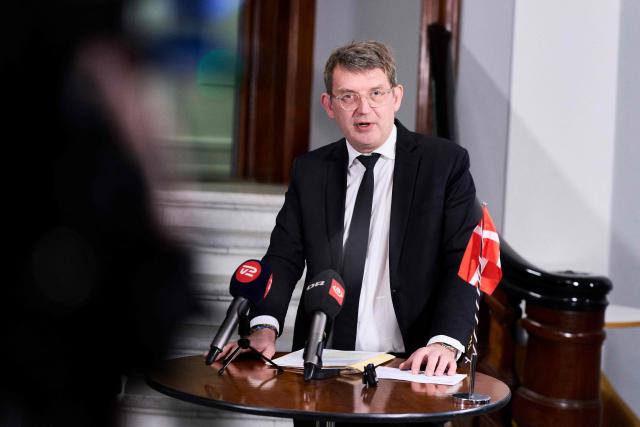 Denmark's Defense Minister Troels Lund Poulsen and Britain's Defence Secretary meet the press at a doorstep at the Ministry of Defense in Copenhagen, Denmark, January 21, 2026. (Photo by Thomas Traasdahl / Ritzau Scanpix / AFP) / Denmark OUT