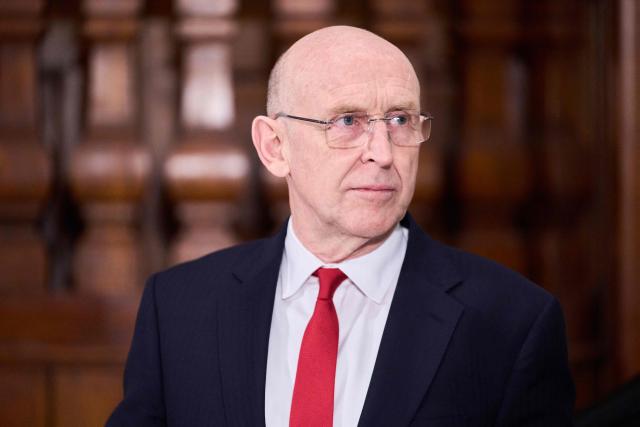 Britain's Defence Secretary John Healey meets the press at a doorstep with Denmark's Defense Minister at the Ministry of Defense in Copenhagen, Denmark, January 21, 2026. (Photo by Thomas Traasdahl / Ritzau Scanpix / AFP) / Denmark OUT