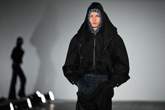 A model presents a creation by Egonlab for the Menswear Ready-to-wear Fall-Winter 2026/2027 collection as part of the Men Paris Fashion Week in Paris on January 21, 2026.  (Photo by Blanca CRUZ / AFP)