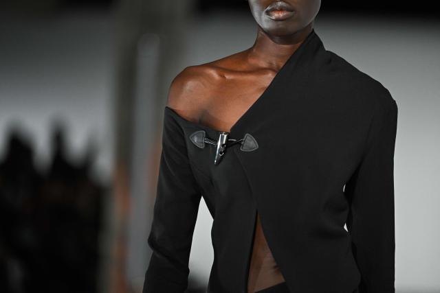 A model presents a top by Egonlab for the Menswear Ready-to-wear Fall-Winter 2026/2027 collection as part of the Men Paris Fashion Week in Paris on January 21, 2026.  (Photo by Blanca CRUZ / AFP)