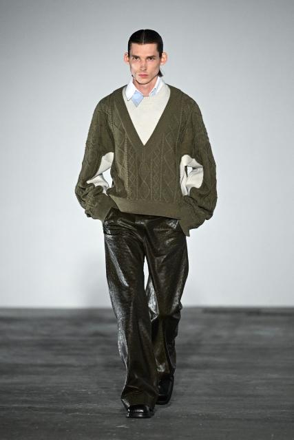 A model presents a creation by Egonlab for the Menswear Ready-to-wear Fall-Winter 2026/2027 collection as part of the Men Paris Fashion Week in Paris on January 21, 2026.  (Photo by Blanca CRUZ / AFP)