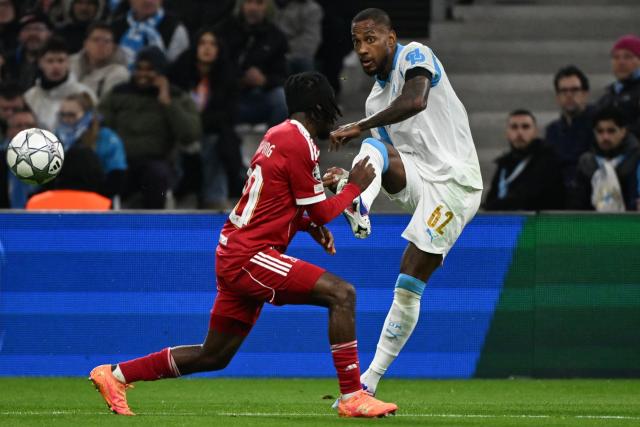 Marseille's Panamanian defender #62 Amir Murillo eyes the ball during the UEFA Champions League, league phase day 7, football match between Olympique de Marseille (OM) and Liverpool FC at the Stade Velodrome in Marseille, southern France, on January 21, 2026. (Photo by Miguel MEDINA / AFP)