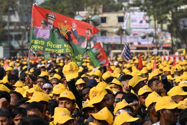 Bangladesh Nationalist Party (BNP) supporters gather for a rally ahead of the upcoming national election, in Sylhet on January 22, 2026. Bangladesh begins official campaigning on January 22 for hugely anticipated general elections next month, the first since the 2024 uprising ended the autocratic rule of Sheikh Hasina. (Photo by Munir UZ ZAMAN / AFP)