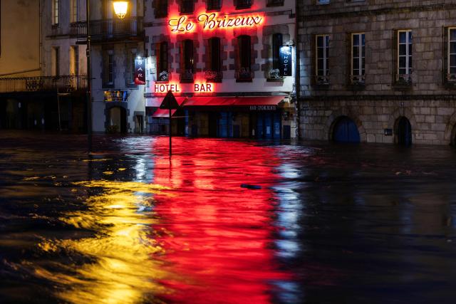 A photo shows flooding caused by the overflowing of the Laita River in Quimperle, western France, on January 22, 2025. (Photo by Fred TANNEAU / AFP)