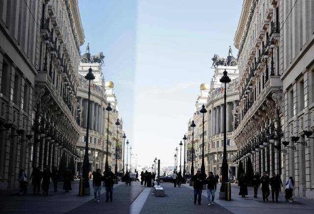 A picture taken on January 20, 2026 shows a view of Alcala street taken from the Four Seasons Hotel in central Madrid. Madrid has emerged as a coveted global luxury housing destination as Latin American and US investors fuel a real estate boom, seduced by competitive prices and high living standards. (Photo by OSCAR DEL POZO / AFP)