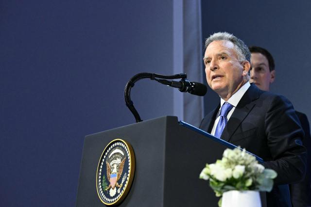 US Special Envoy Steve Witkoff speaks at the "Board of Peace" meeting during the World Economic Forum (WEF) annual meeting in Davos on January 22, 2026. US President Donald Trump will show off his new "Board of Peace" at Davos on January 22, 2026 burnishing his claim to be a peacemaker a day after backing off his own threats against Greenland. Originally meant to oversee the rebuilding of Gaza after the war between Hamas and Israel, the board's charter does not limit its role to the Strip, and has sparked concerns that Trump wants it to rival the United Nations. (Photo by Mandel NGAN / AFP)