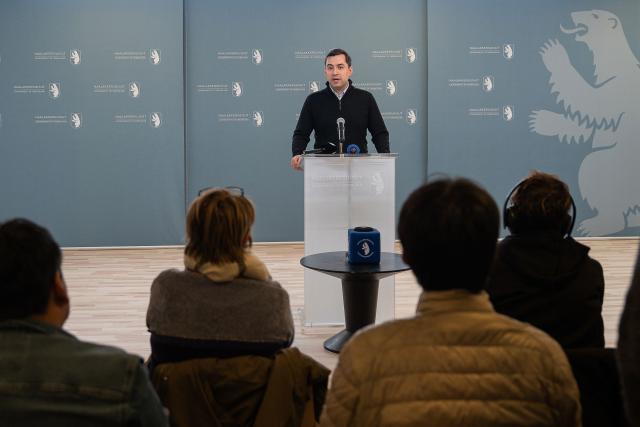 (FILES) Greenland's Deputy Prime Minister Mute Bourup Egede speaks during a press conference in Nuuk, Greenland, on January 14, 2026. Greenland's deputy prime minister Egede said on January 22, 2026 that any attempt to hand over its territory would be "unacceptable", after US President Donald Trump announced a framework agreement on the island's future with the head of NATO. (Photo by Alessandro RAMPAZZO / AFP)