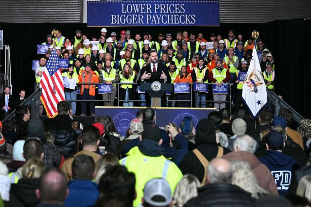 US Vice President JD Vance speaks at Midwest Terminals, an industrial shipping facility, about the administration’s economic agenda and impacts on the Midwest, in Toledo, Ohio, on January 22, 2026. (Photo by Jim WATSON / POOL / AFP)