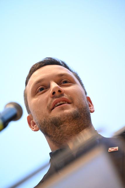 Greenland's Prime Minister Jens-Frederik Nielsen addresses a press conference on January 22, 2026 in Greenland's capital Nuuk. (Photo by Jonathan Nackstrand / AFP)