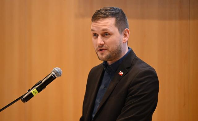 Greenland's Prime Minister Jens-Frederik Nielsen addresses a press conference on January 22, 2026 in Greenland's capital Nuuk. (Photo by Jonathan Nackstrand / AFP)