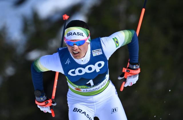 (FILES) Brazil's Bruna Moura competes in the Women’s Cross-Country 5km Free qualification of the FIS Nordic World Ski Championships in Planica on February 22, 2023. (Photo by Joe Klamar / AFP)