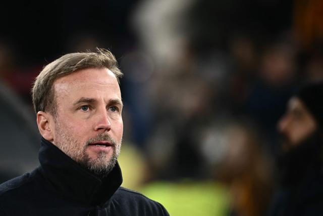 Stuttgart's German head coach Sebastian Hoenes looks on ahead of the Europa League 1st round day 7 football match between AS Roma and VfB Stuttgart at Stadio Olimpico in Rome on January 22, 2026. (Photo by Filippo MONTEFORTE / AFP)