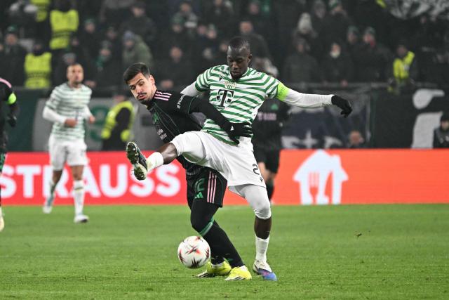 Ferencvaros' French defender #27 Ibrahim Cisse vies for the ball during the UEFA Europa League football match 1st round- Day 7 between Ferencvarosi TC and Panathinaikos in Budapest, Hungary on January 22, 2026. (Photo by Attila KISBENEDEK / AFP)