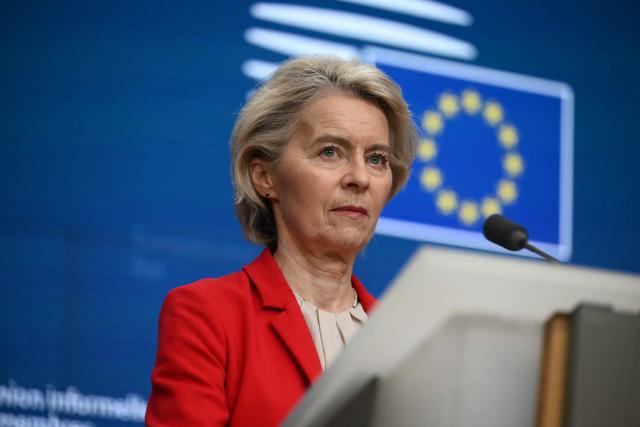 European Commission President Ursula von der Leyen delivers a speech for a closing press conference after an emergency meeting of the European Council over US President's Greenland threats, at the European headquarters in Brussels, on January 22, 2026. EU leaders meet on January 22, 2026, for an emergency summit on threats by US President to impose tariffs on countries opposed to his push to take Greenland, with crisis talks in Brussels coming to weigh potential countermeasures against the United States. (Photo by NICOLAS TUCAT / AFP)