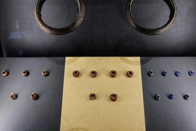 This photograph shows items as part of the exhibition named Lavau 'A Celtic Prince on the edge of the Seine river' displayed at the Modern Art Museum of Troyes, on January 22, 2026. As it is one of the most important archaeological discoveries in France in 50 years, the exceptional treasure unearthed in the tomb of a Celtic prince in Lavau, in the northeast of the country, will be unveiled to the public for the first time on January 24. (Photo by STEPHANE DE SAKUTIN / AFP)