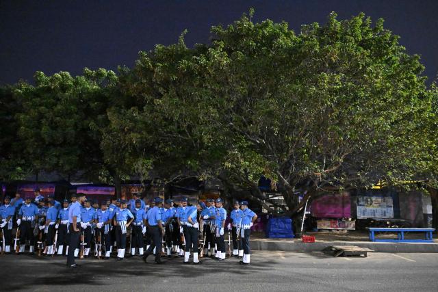 Indian Air Force (IAF) personnel prepare to take part in a rehearsal for the upcoming Republic Day celebrations in Chennai on January 23, 2026. (Photo by R.Satish BABU / AFP)