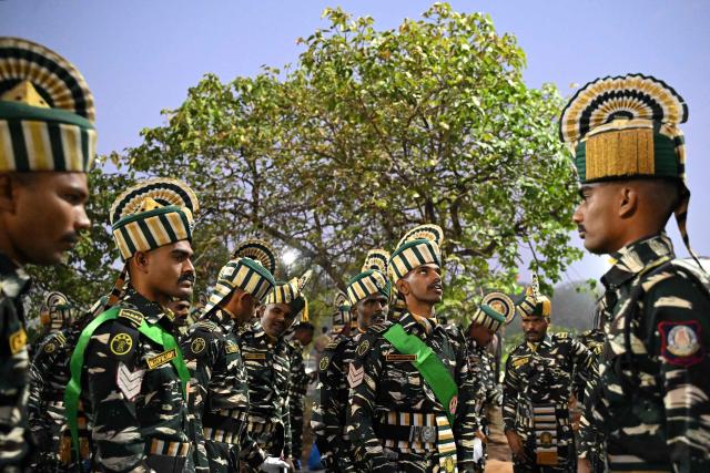 TOPSHOT - Tamil Nadu Disaster Response Force (TNDRF) cadets take part in a rehearsal for the upcoming Republic Day celebrations in Chennai on January 23, 2026. (Photo by R.Satish BABU / AFP)