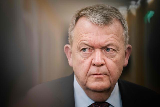 Danish Foreign Minister Lars Loekke Rasmussen is pictured at a doorstep after a meeting of the Foreign Policy Committee at Christiansborg in Copenhagen, Denmark, on January 23, 2026. On the agenda is Denmark's relationship with the US. (Photo by Emil Nicolai Helms / Ritzau Scanpix / AFP) / Denmark OUT