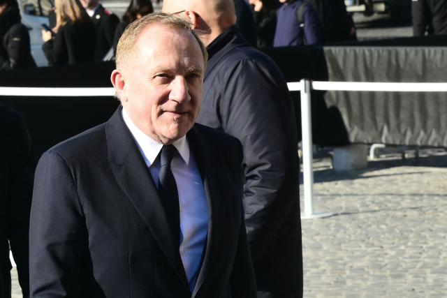 French entrepreneur François-Henri Pinault arrives at the funeral ceremony for the late Italian fashion designer Valentino Gavarani at the Basilic of Santa Maria degli Angeli e dei Martiri, in Rome on January 23, 2026. (Photo by Stefano RELLANDINI / AFP)
