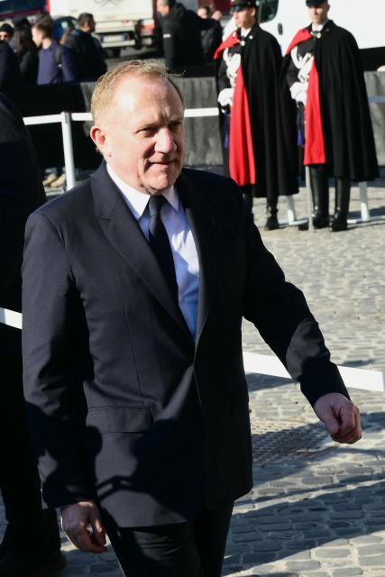 French entrepreneur François-Henri Pinault arrives at the funeral ceremony for the late Italian fashion designer Valentino Gavarani at the Basilic of Santa Maria degli Angeli e dei Martiri, in Rome on January 23, 2026. (Photo by Stefano RELLANDINI / AFP)