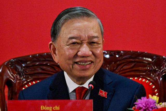 Vietnam's relected Communist Party General Secretary To Lam addresses a press conference after the closing ceremony of the Communist Party of Vietnam's (CPV) 14th National Congress at the National Convention Centre in Hanoi on January 23, 2026. Vietnam's Communist Party "unanimously" re-elected To Lam to the post of general secretary on January 23, it said on its website, confirming he will remain the country's top leader for the next five years. (Photo by Nhac NGUYEN / AFP)