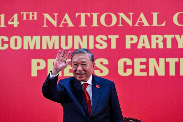 Vietnam's relected Communist Party General Secretary To Lam addresses a press conference after the closing ceremony of the Communist Party of Vietnam's (CPV) 14th National Congress at the National Convention Centre in Hanoi on January 23, 2026. Vietnam's Communist Party "unanimously" re-elected To Lam to the post of general secretary on January 23, it said on its website, confirming he will remain the country's top leader for the next five years. (Photo by Nhac NGUYEN / AFP)