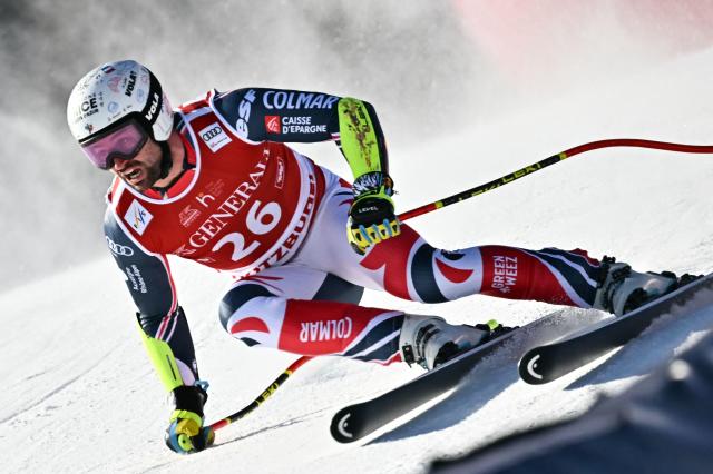 France's Matthieu Bailet competes in the Men's Super G event of the FIS Alpine Ski World Cup in Kitzbuehel, Austria, on January 23, 2026. (Photo by Joe Klamar / AFP)