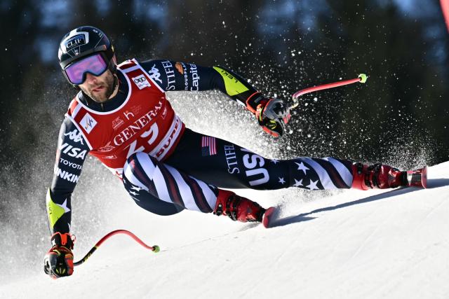 US' Kyle Negomir competes in the Men's Super G event of the FIS Alpine Ski World Cup in Kitzbuehel, Austria, on January 23, 2026. (Photo by Joe Klamar / AFP)